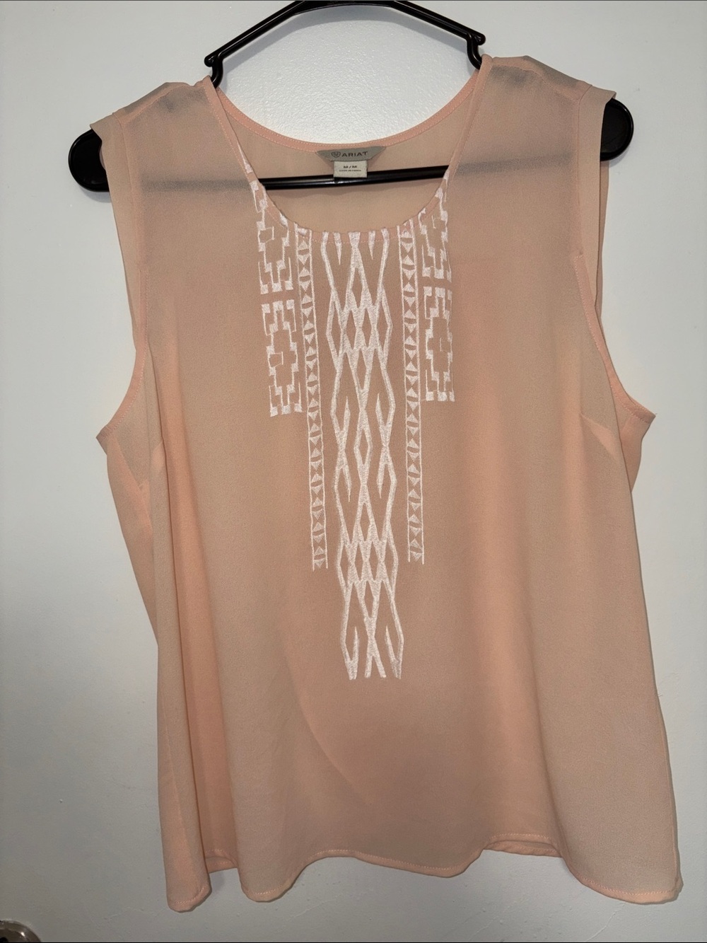 EUC: Ariat Embroidered Sleeveless Sheer Blush Pink Boho Western Tank Top M